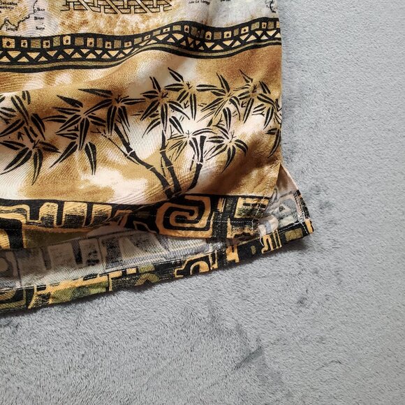 Protest Button Up Short Sleeve Shirt Oriental Map Theme Red Brown Tan Wm Sz M - Picture 6 of 9